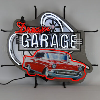 Neon sign with a red 1957 Chevrolet.