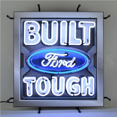 Blue and white square Ford neon sign.