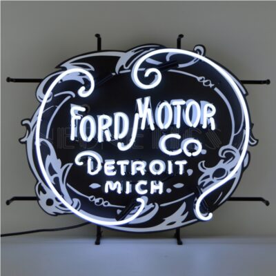 A black Ford Motor black and white neon sign.