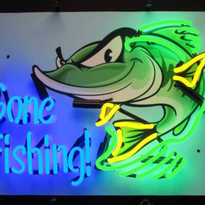 A green fish neon sign.