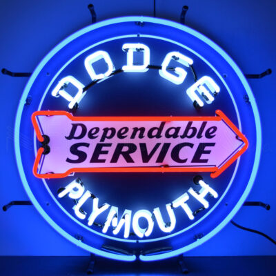 A blue round neon sign.