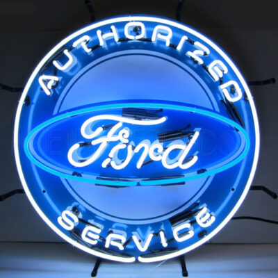 A round blue Ford neon sign.